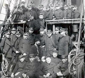 W. S. Schley and his relief expedition crew with the six survivors of the Greely Expedition, June 1884.