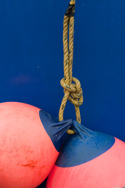 Buoys hang from a fishing boat in Dutch Harbor.