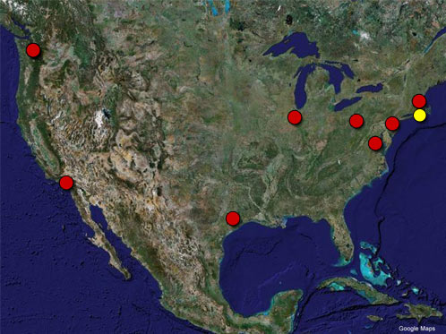 US map with museum locations