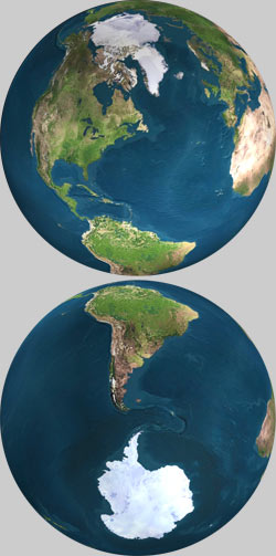 globes showing the Arctic and Antarctica